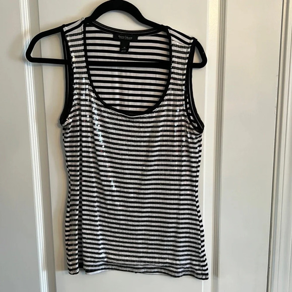 Sequin, wetlook, black and white striped  tank - Picture 3 of 7